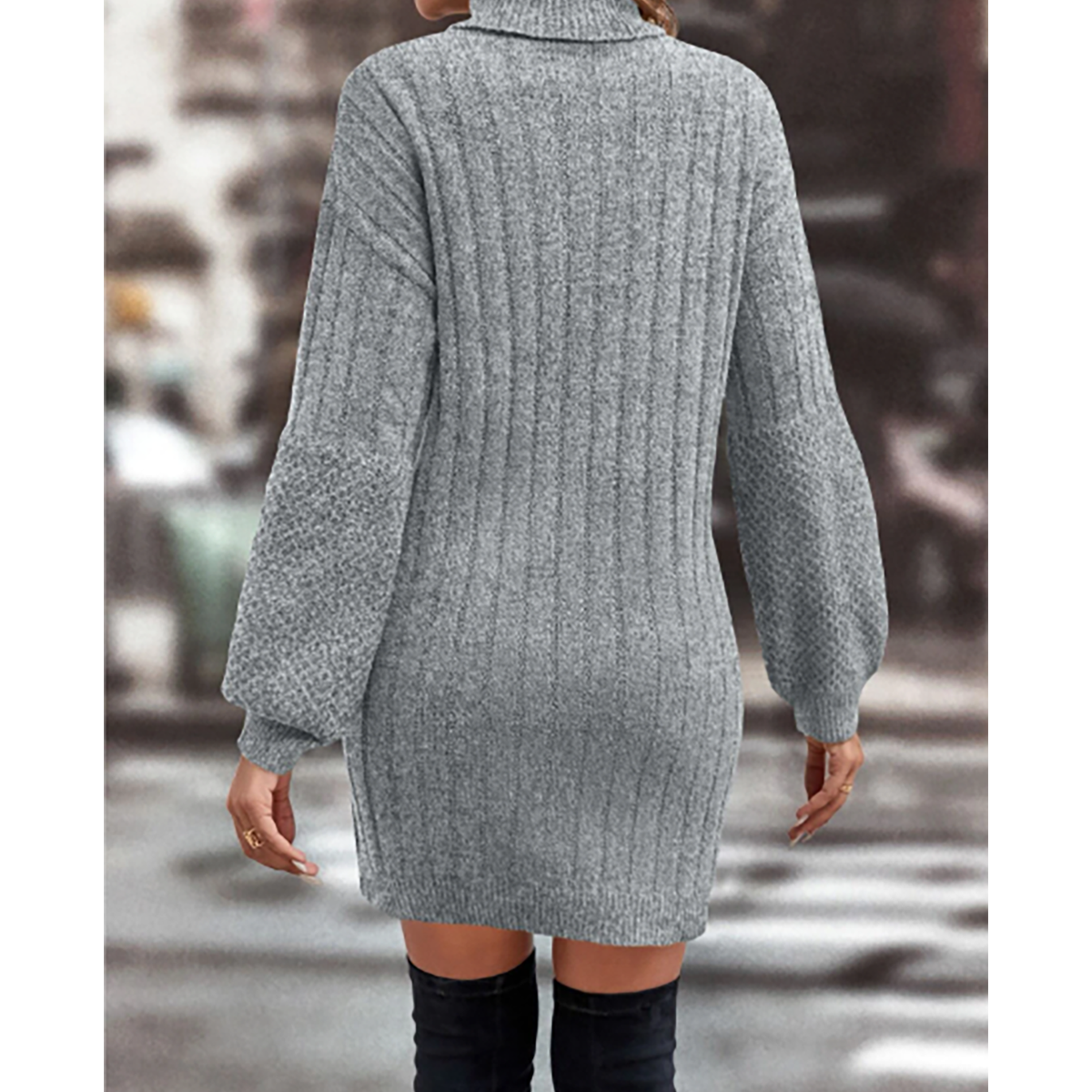 SHEIN- SHEINRaffinâ€ڑأ أ¶âˆڑ†a Round neck low-cut wool dress without belt