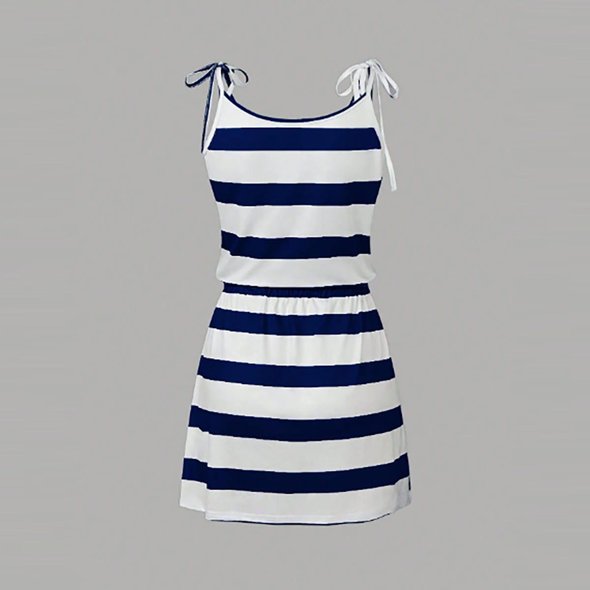 SHEIN- EMERY ROSE Summer Striped Sleeveless Dress with Drawstring Waist and Two Pockets