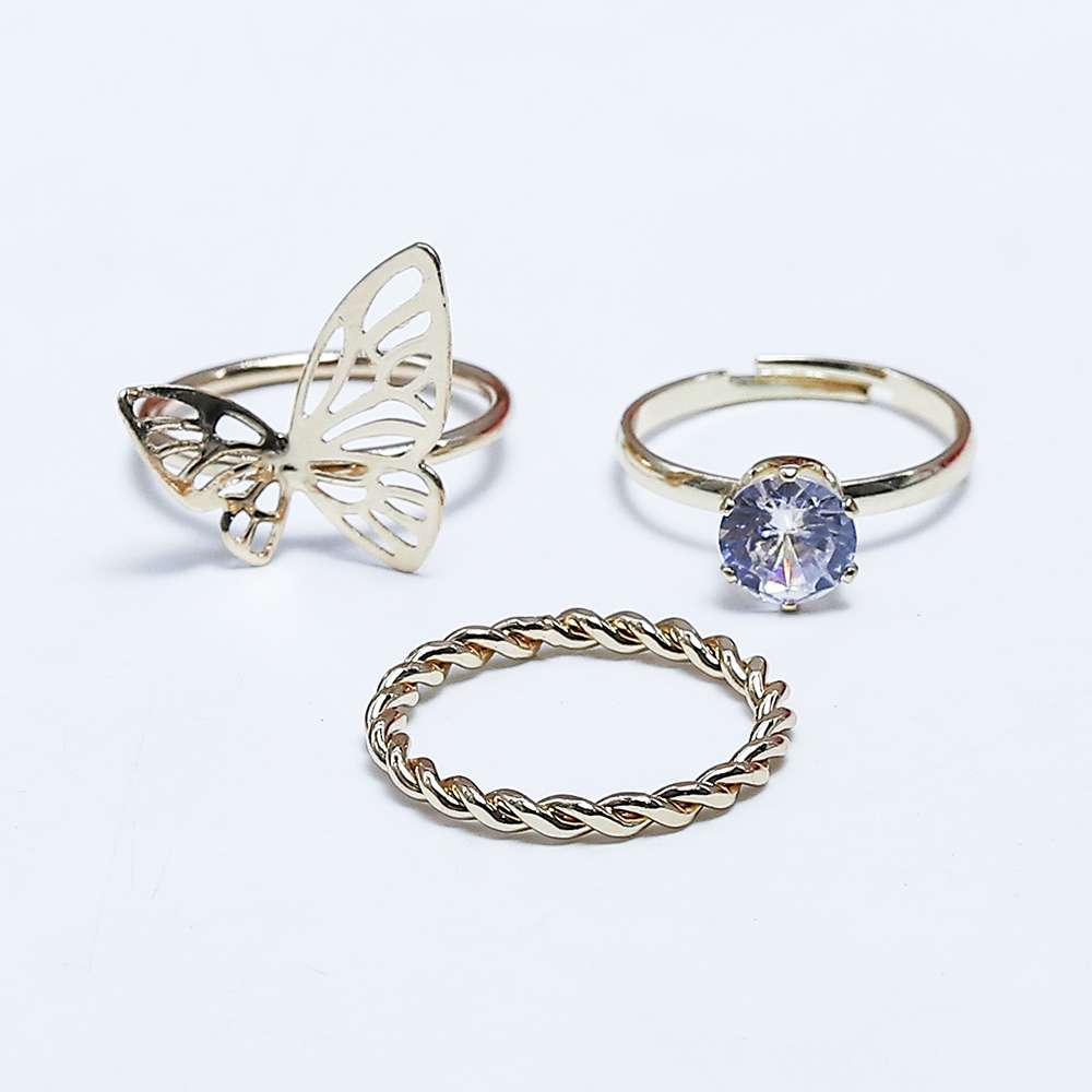 Fluffy - Butterfly Earing-Set Of Rings 3 pcs Fluffy Women's Accessories-Gold
