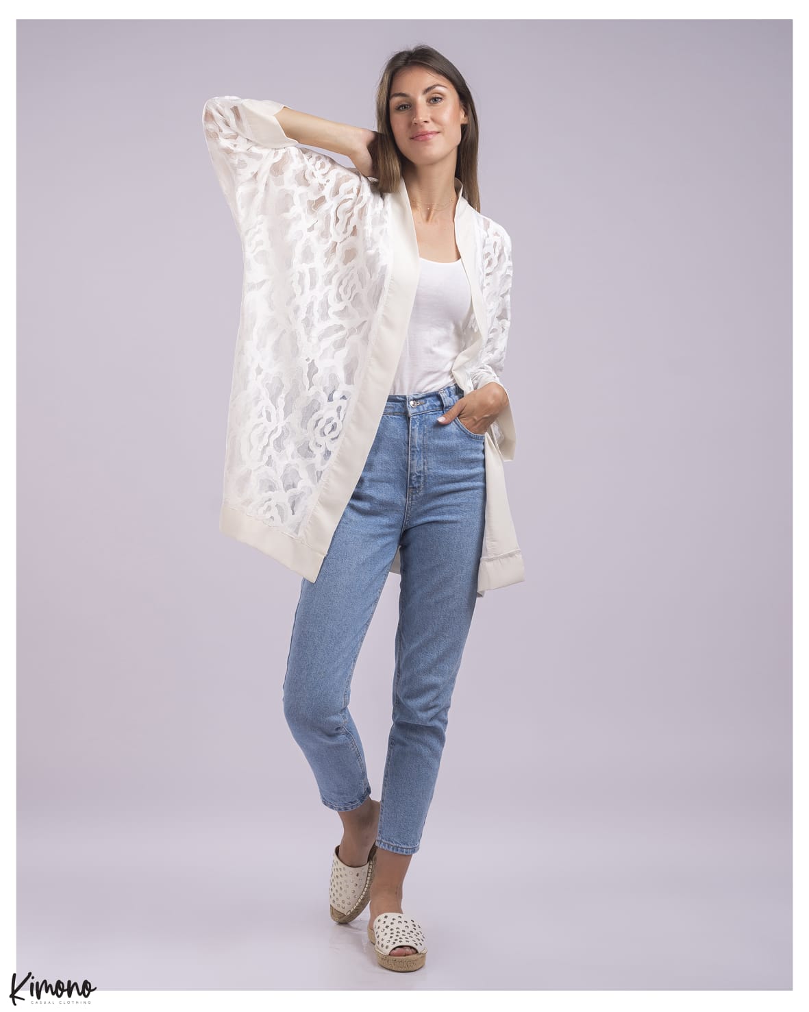 Kimono Home Wear Letter Print Cotton T-Shirt
