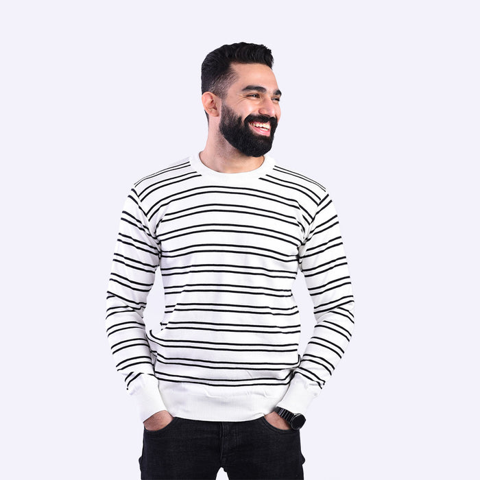 Vox - Round collar striped pullover with two stripes