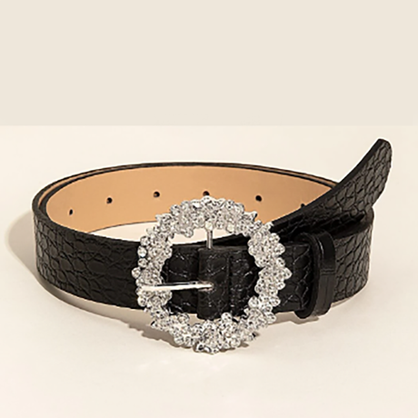 R-Shein - Crocodile embossed belt decorated with sparkling stones,, classy