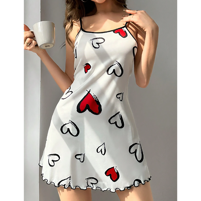 SHEIN- Two-tone heart print cami pajama dress with lace embroidery