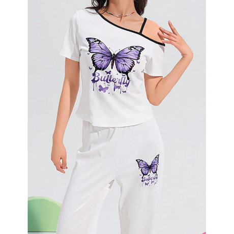 SHEIN- طقم بيجامة كاجوال بطبعة فراشات للنساء من Chillnights