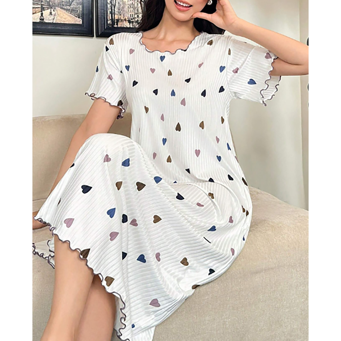 SHEIN- Short-sleeved nightgown with colorful heart print
