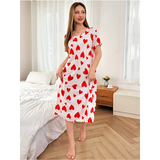 SHEIN- قميص نوم كاجوال وأنيق بطبعة قلب، مناسب للاستخدام اليومي