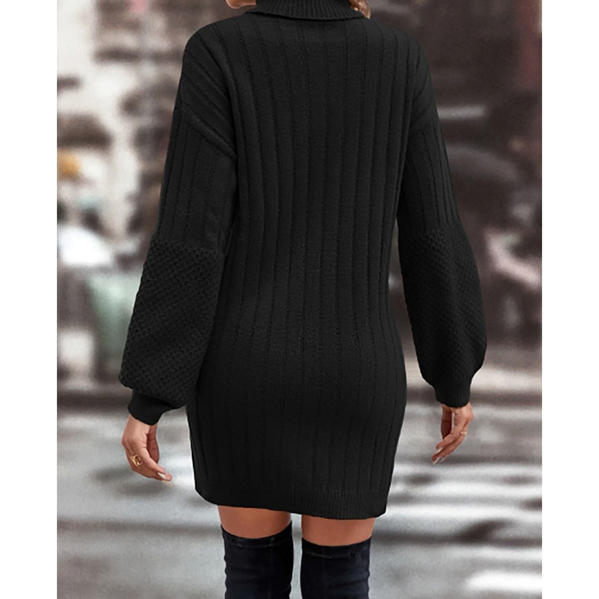 SHEIN- SHEINLUNE Round neck low-cut wool dress without belt